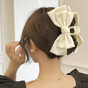 Satin Cream Bow Hair Clip